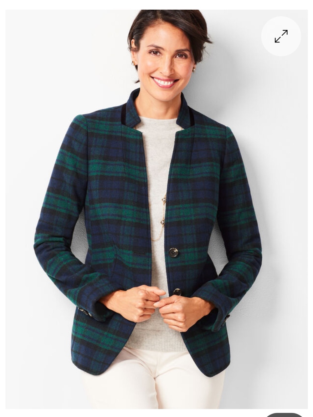 Talbots NWT Black Watch Plaid Wool Blend Velvet Trim Blazer Preppy Holiday 16